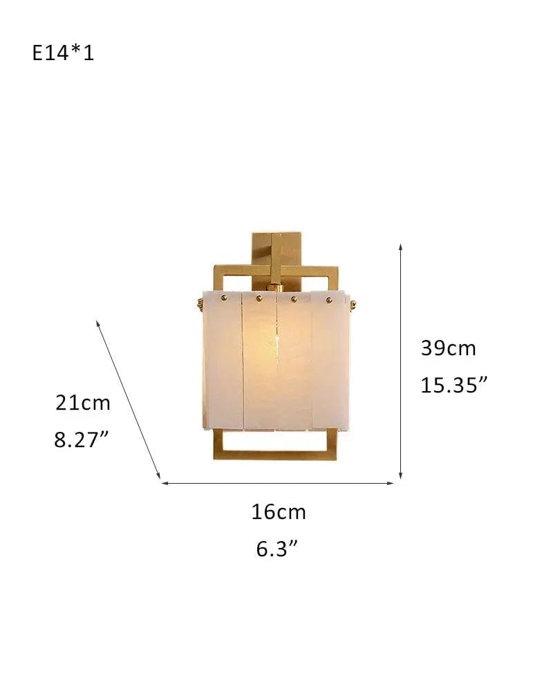 LightsStory Series Geometric Wall Sconce | Square Hand-carved natural marble, Polished Brass for Hallways and upscale residential interiors L16*W21*H39CM L6.3*W8.27*H15.35 White + Brass Flush Mounted Wall Sconce Lamp