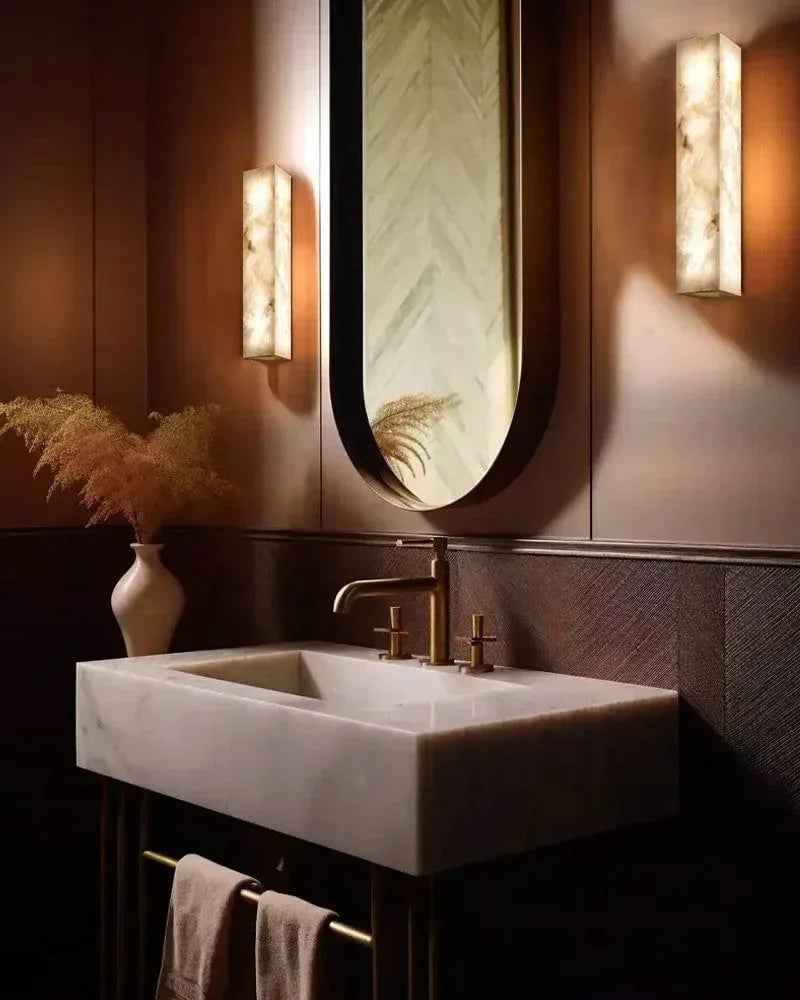 LightsStory Series Geometric Wall Sconce | Square Silhouette Solid Cloud Stone with unique veins and natural texture, Natural Stone finish for Halls, bedrooms, and covered indoor accents Flush Mounted Wall Sconce Lamp