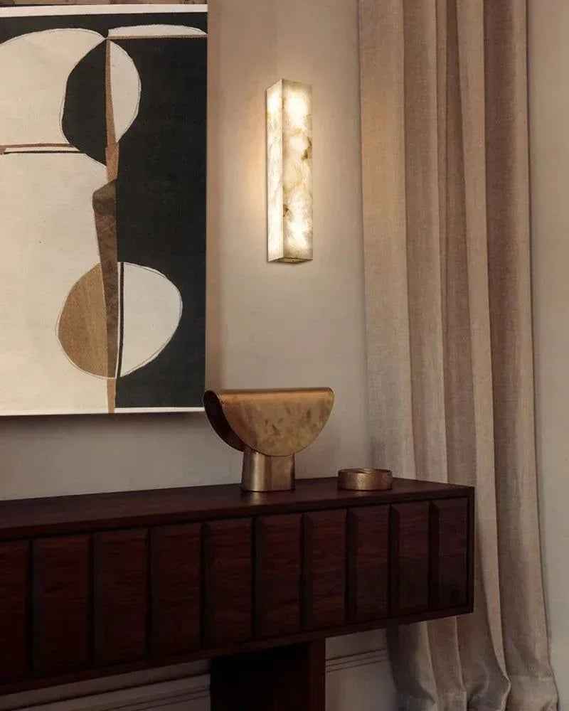 LightsStory Series Geometric Wall Sconce | Square Silhouette Solid Cloud Stone with unique veins and natural texture, Natural Stone finish for Halls, bedrooms, and covered indoor accents Flush Mounted Wall Sconce Lamp