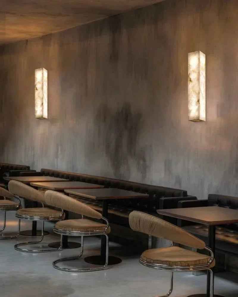 LightsStory Series Geometric Wall Sconce | Square Silhouette Solid Cloud Stone with unique veins and natural texture, Natural Stone finish for Halls, bedrooms, and covered indoor accents Flush Mounted Wall Sconce Lamp