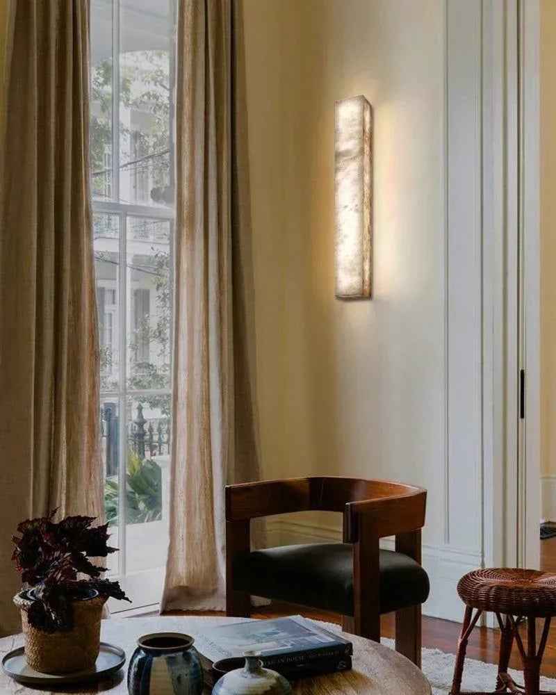 LightsStory Series Geometric Wall Sconce | Square Silhouette Solid Cloud Stone with unique veins and natural texture, Natural Stone finish for Halls, bedrooms, and covered indoor accents Flush Mounted Wall Sconce Lamp