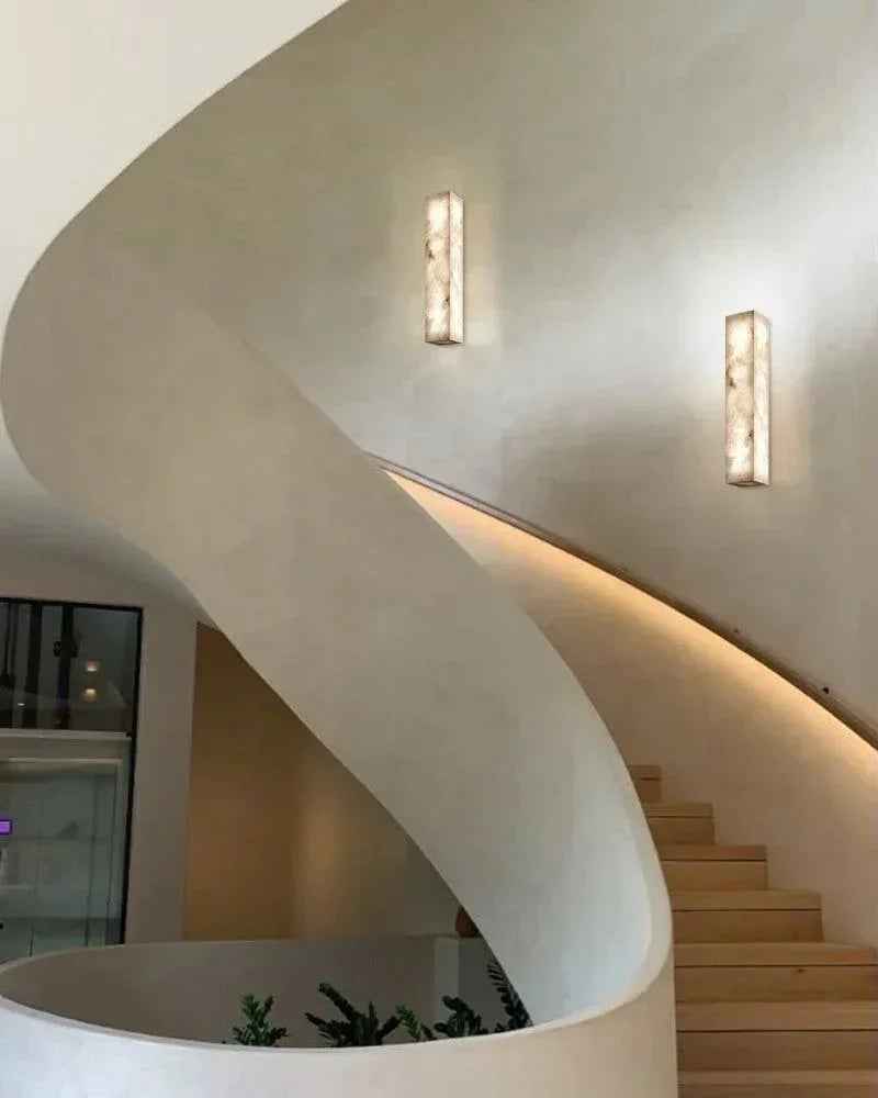 LightsStory Series Geometric Wall Sconce | Square Silhouette Solid Cloud Stone with unique veins and natural texture, Natural Stone finish for Halls, bedrooms, and covered indoor accents Flush Mounted Wall Sconce Lamp