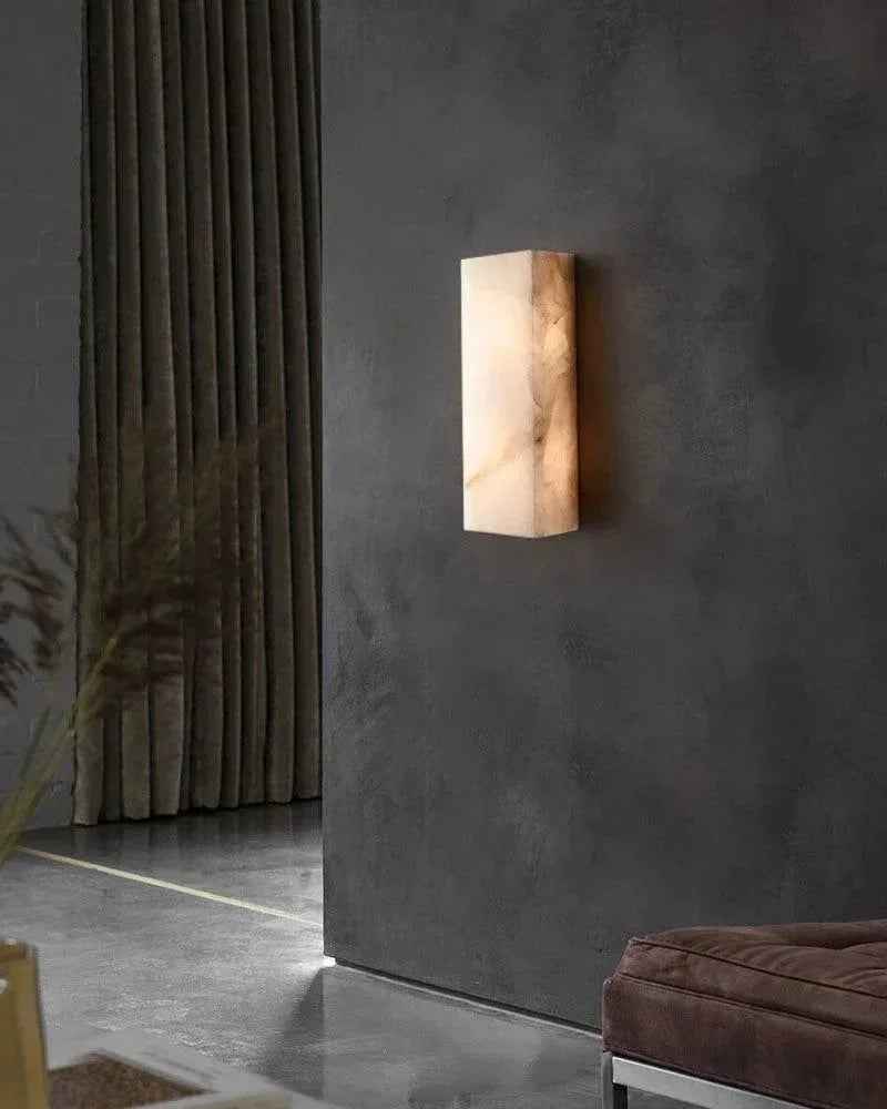 LightsStory Series Geometric Wall Sconce | Square Silhouette Solid Cloud Stone with unique veins and natural texture, Natural Stone finish for Halls, bedrooms, and covered indoor accents Flush Mounted Wall Sconce Lamp