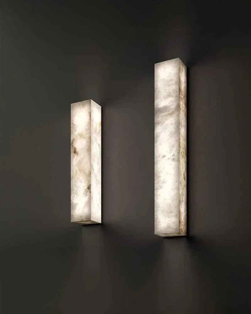 LightsStory Series Geometric Wall Sconce | Square Silhouette Solid Cloud Stone with unique veins and natural texture, Natural Stone finish for Halls, bedrooms, and covered indoor accents Flush Mounted Wall Sconce Lamp