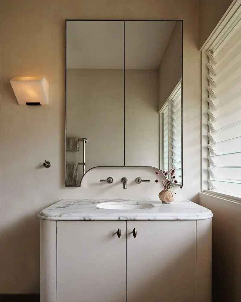 LightsStory Series Geometric Wall Sconce | Triple Sloping Block Hand-Carved Natural Alabaster Stone, Matte Black and Brass finish for Modern Living Rooms and Hallways Flush Mounted Wall Sconce Lamp