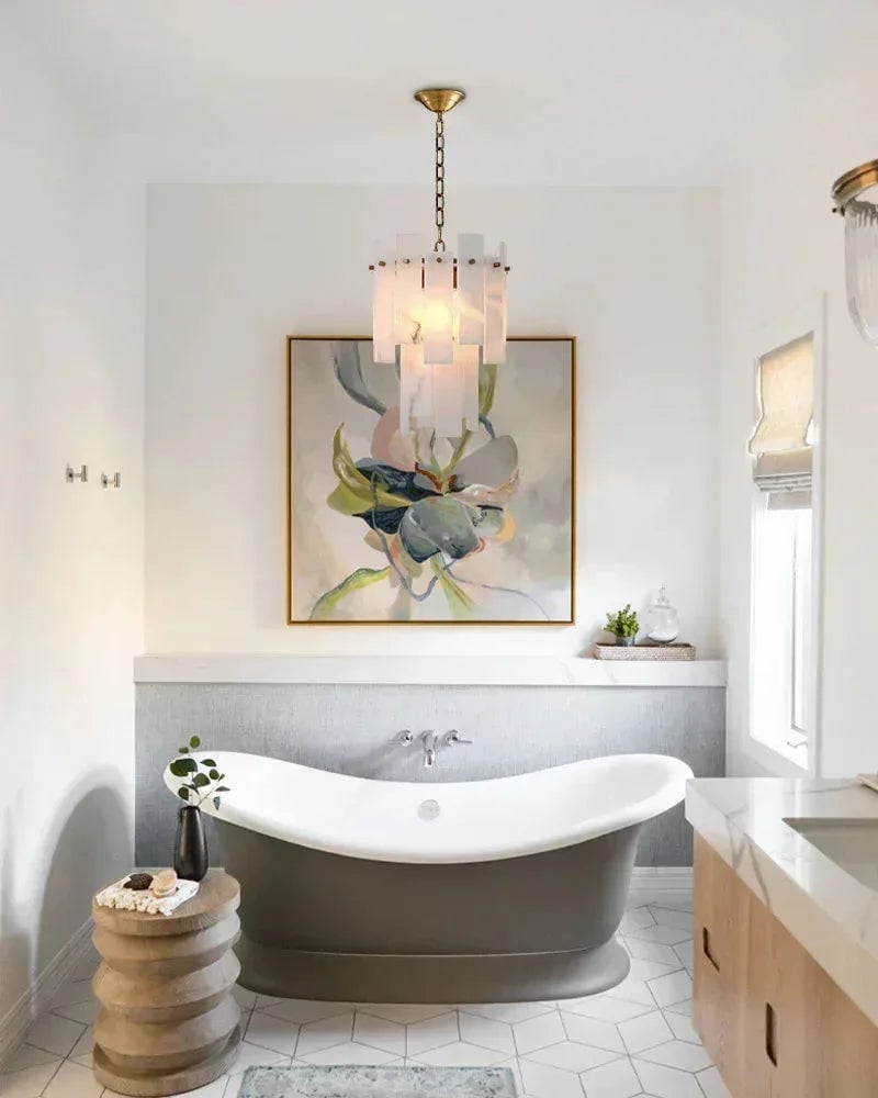 LightsStory Series Grand Chandelier | Dual-Tier Smooth Alabaster Marble, Antique Brass finish for Dining Rooms and Bedrooms Luxury Modern Chandelier