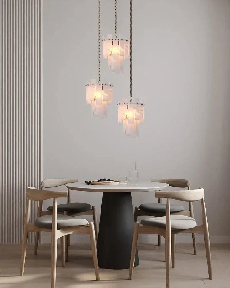 LightsStory Series Grand Chandelier | Dual-Tier Smooth Alabaster Marble, Antique Brass finish for Dining Rooms and Bedrooms Luxury Modern Chandelier