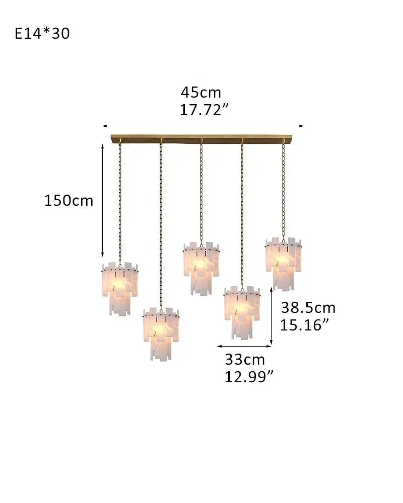 LightsStory Series Grand Chandelier | Dual-Tier Smooth Alabaster Marble, Antique Brass finish for Dining Rooms and Bedrooms 5-light-D33*H38.5CM D12.99“*H15.16"-Linear Board Brass Luxury Modern Chandelier