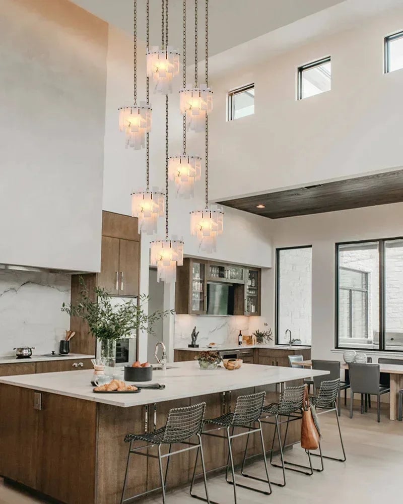 LightsStory Series Grand Chandelier | Dual-Tier Smooth Alabaster Marble, Antique Brass finish for Dining Rooms and Bedrooms Luxury Modern Chandelier