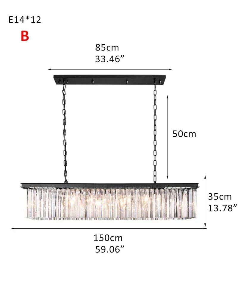 LightsStory Series Grand Chandelier | Rectangular Tier Multi-crystal droplets with iron frame, Gold iron frame for Dining rooms, entries, and living areas 2-tier-L150*W35CM L59.06“*H13.78"-B Black American Vintage chandelier lamp