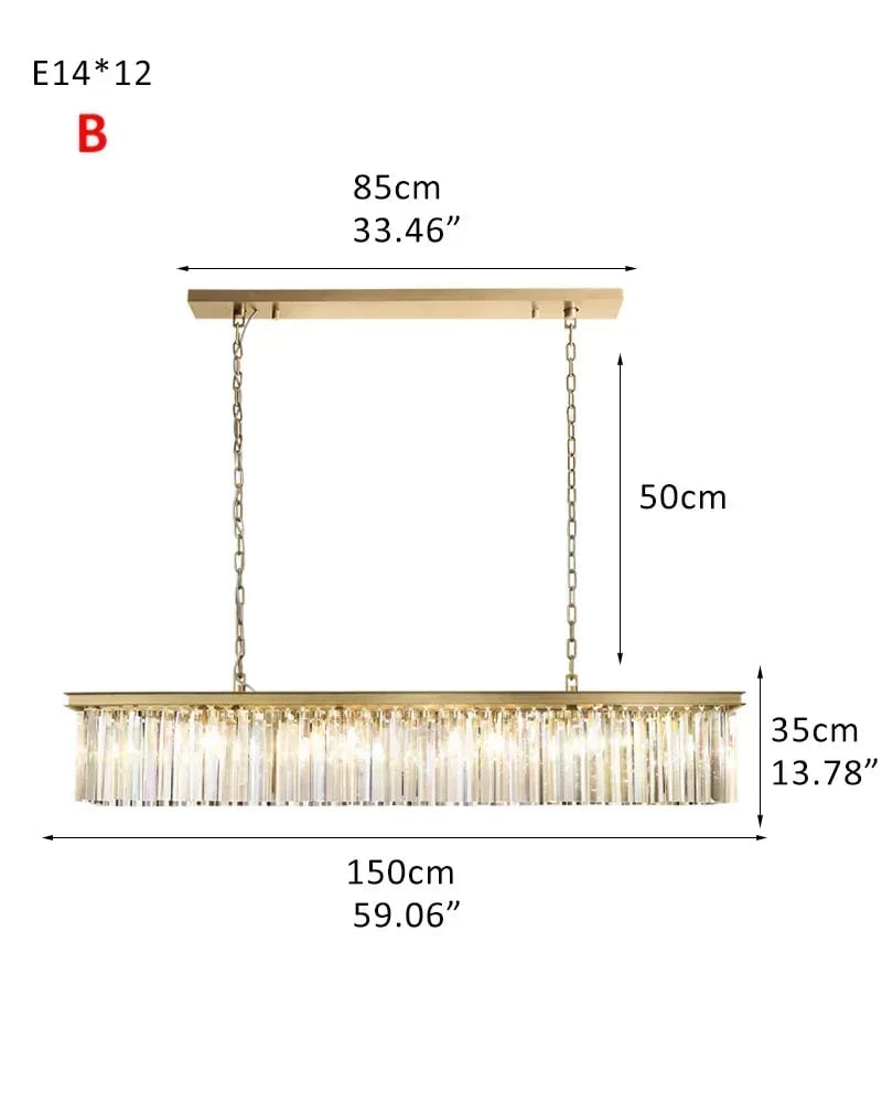 LightsStory Series Grand Chandelier | Rectangular Tier Multi-crystal droplets with iron frame, Gold iron frame for Dining rooms, entries, and living areas 2-tier-L150*W35CM L59.06“*H13.78"-B Gold American Vintage chandelier lamp