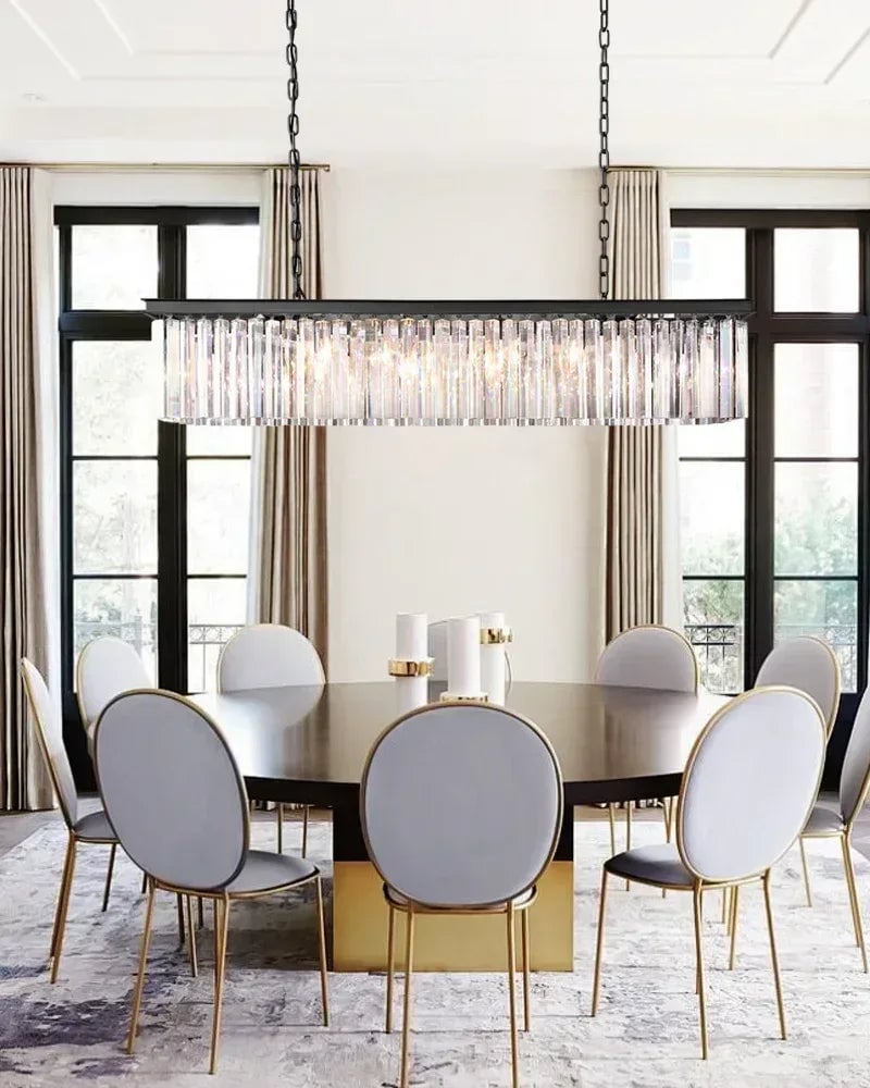 LightsStory Series Grand Chandelier | Rectangular Tier Multi-crystal droplets with iron frame, Gold iron frame for Dining rooms, entries, and living areas American Vintage chandelier lamp