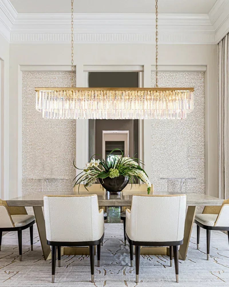 LightsStory Series Grand Chandelier | Rectangular Tier Multi-crystal droplets with iron frame, Gold iron frame for Dining rooms, entries, and living areas American Vintage chandelier lamp
