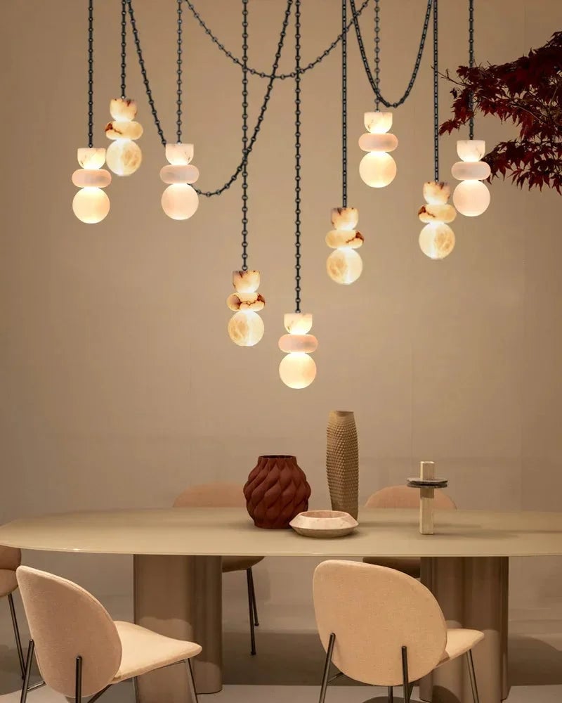 LightsStory Series Interior Design Cluster Pendant | Round Shade Uniquely veined faux marble, Black cord and canopy for bedside, dining nooks, and entryways Modern Pendant lamp