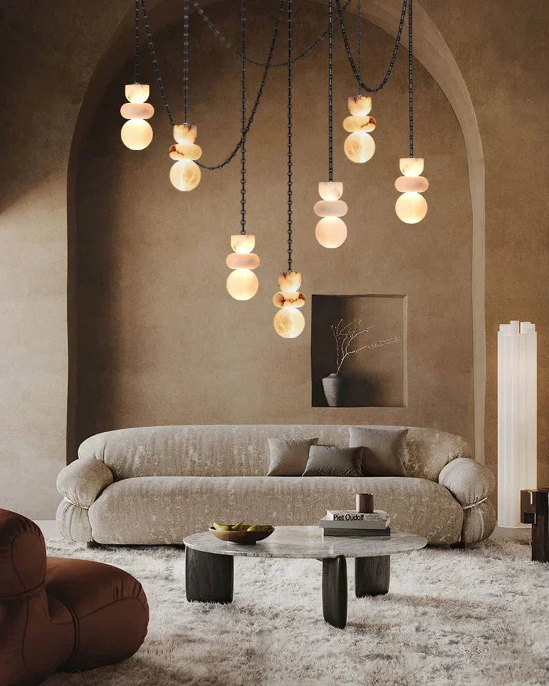 LightsStory Series Interior Design Cluster Pendant | Round Shade Uniquely veined faux marble, Black cord and canopy for bedside, dining nooks, and entryways Modern Pendant lamp