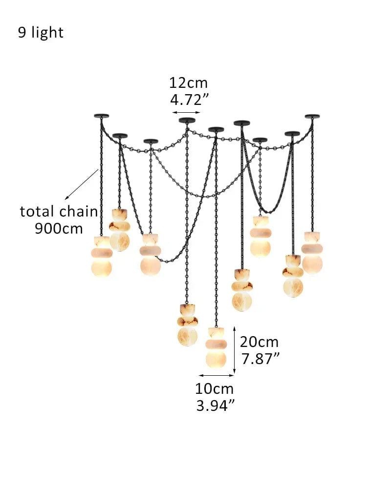 LightsStory Series Interior Design Cluster Pendant | Round Shade Uniquely veined faux marble, Black cord and canopy for bedside, dining nooks, and entryways 9 light-D10*H20CM D4"*H8" Black Modern Pendant lamp