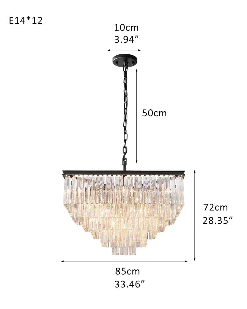 LightsStory Series Prismatic Chandelier | Multi-Tier Rectangular Precision-cut triangular crystal rods and sturdy iron frame, Brushed Gold finish for Dining Rooms and Grand Foyers 5-Tier-S-D85*H72CM D33.46“*H28.35" Black American chandelier