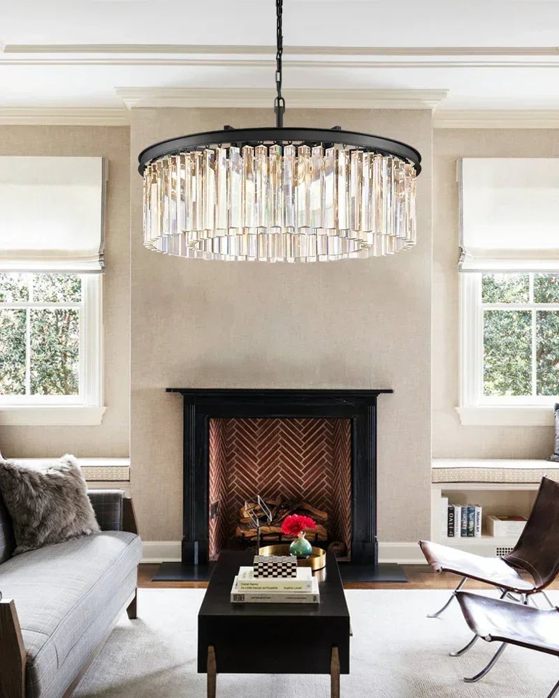 LightsStory Series Prismatic Chandelier | Multi-Tier Rectangular Precision-cut triangular crystal rods and sturdy iron frame, Brushed Gold finish for Dining Rooms and Grand Foyers American chandelier