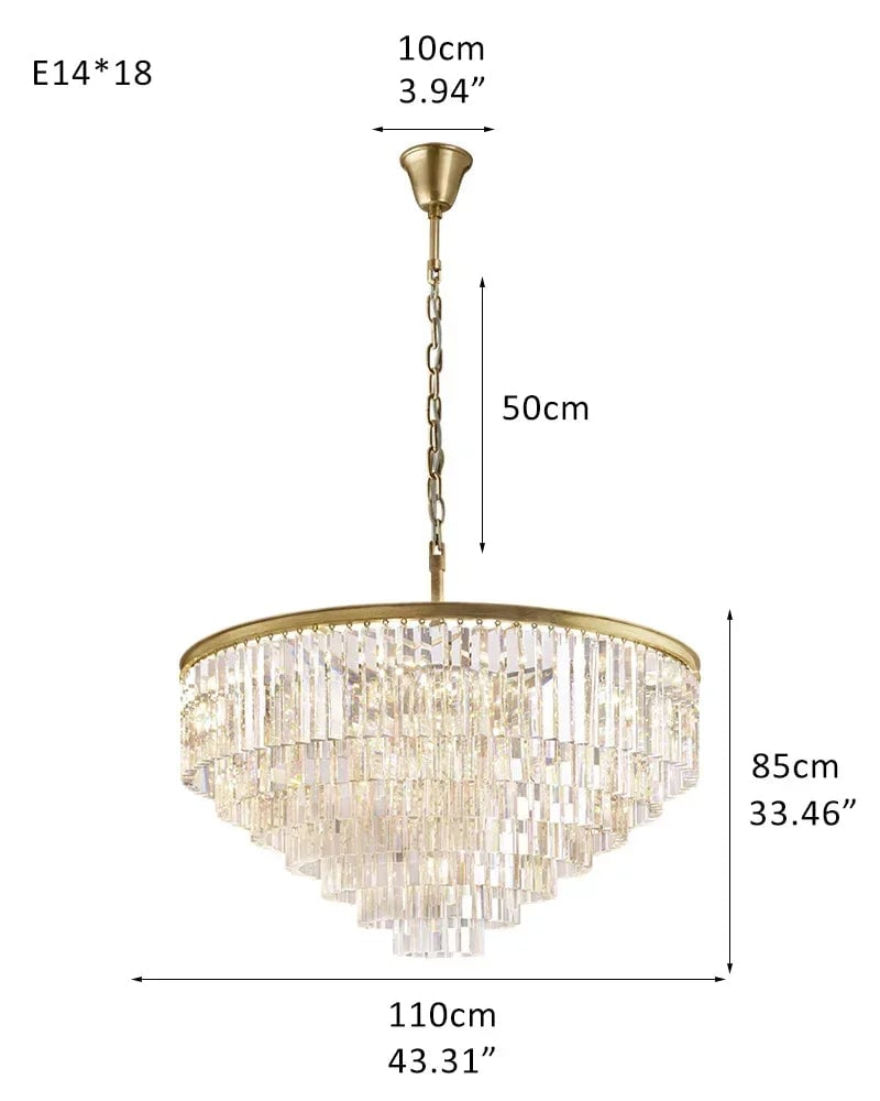 LightsStory Series Prismatic Chandelier | Multi-Tier Rectangular Precision-cut triangular crystal rods and sturdy iron frame, Brushed Gold finish for Dining Rooms and Grand Foyers 7-Tier-R-D110*H85CM D43.31“*H33.46" Gold American chandelier