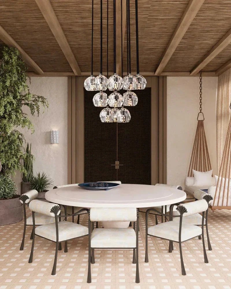 LightsStory Series Prismatic Chandelier | Spherical Silhouette Solid brass and hand-faceted polished crystal, Premium Gold and Brass finish for Modern dining rooms and high-ceiling entryways Modern Pendant lamp