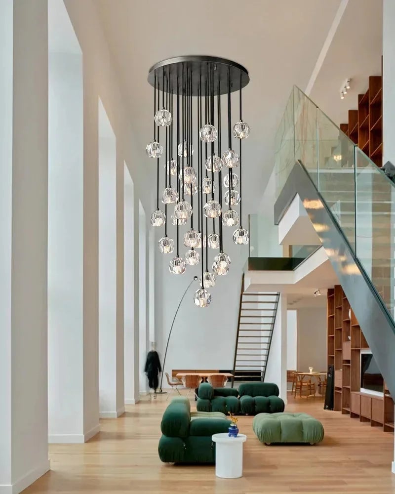 LightsStory Series Prismatic Chandelier | Spherical Silhouette Solid brass and hand-faceted polished crystal, Premium Gold and Brass finish for Modern dining rooms and high-ceiling entryways Modern Pendant lamp