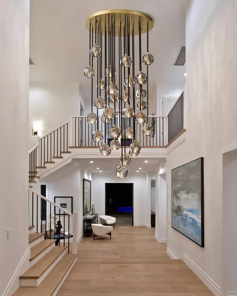 LightsStory Series Prismatic Chandelier | Spherical Silhouette Solid brass and hand-faceted polished crystal, Premium Gold and Brass finish for Modern dining rooms and high-ceiling entryways Modern Pendant lamp