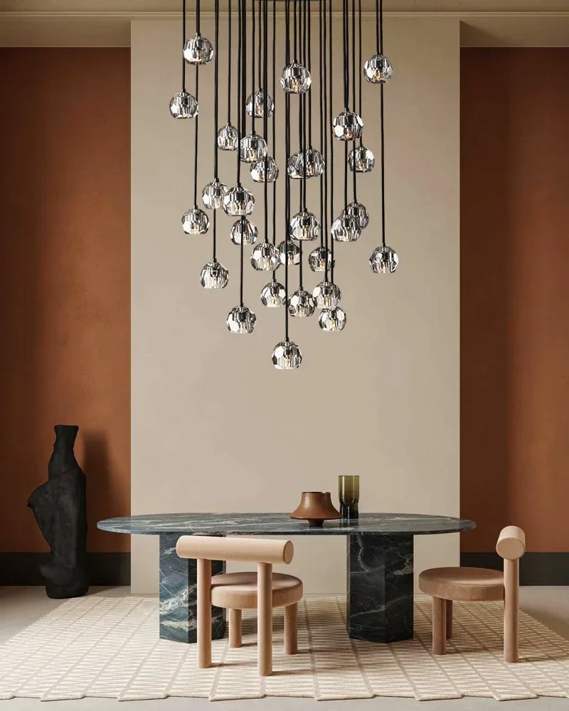 LightsStory Series Prismatic Chandelier | Spherical Solid brass and hand-faceted polished crystal, Premium Polished Brass for Modern Dining Rooms and Entryways Modern Pendant lamp