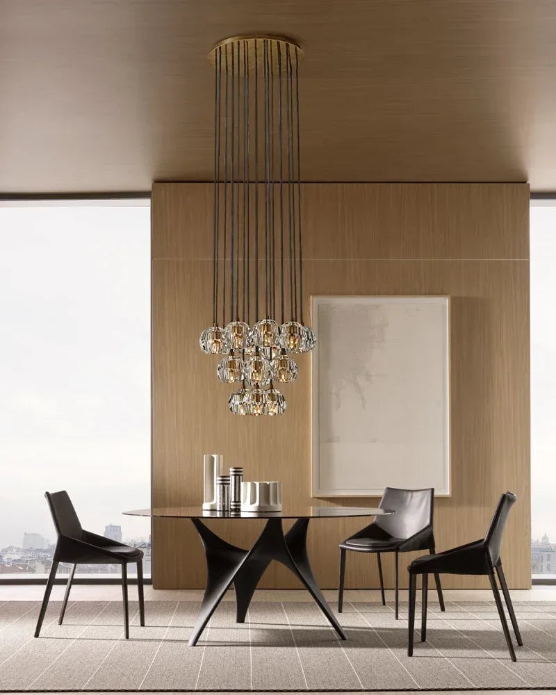LightsStory Series Prismatic Chandelier | Spherical Solid brass and hand-faceted polished crystal, Premium Polished Brass for Modern Dining Rooms and Entryways Modern Pendant lamp