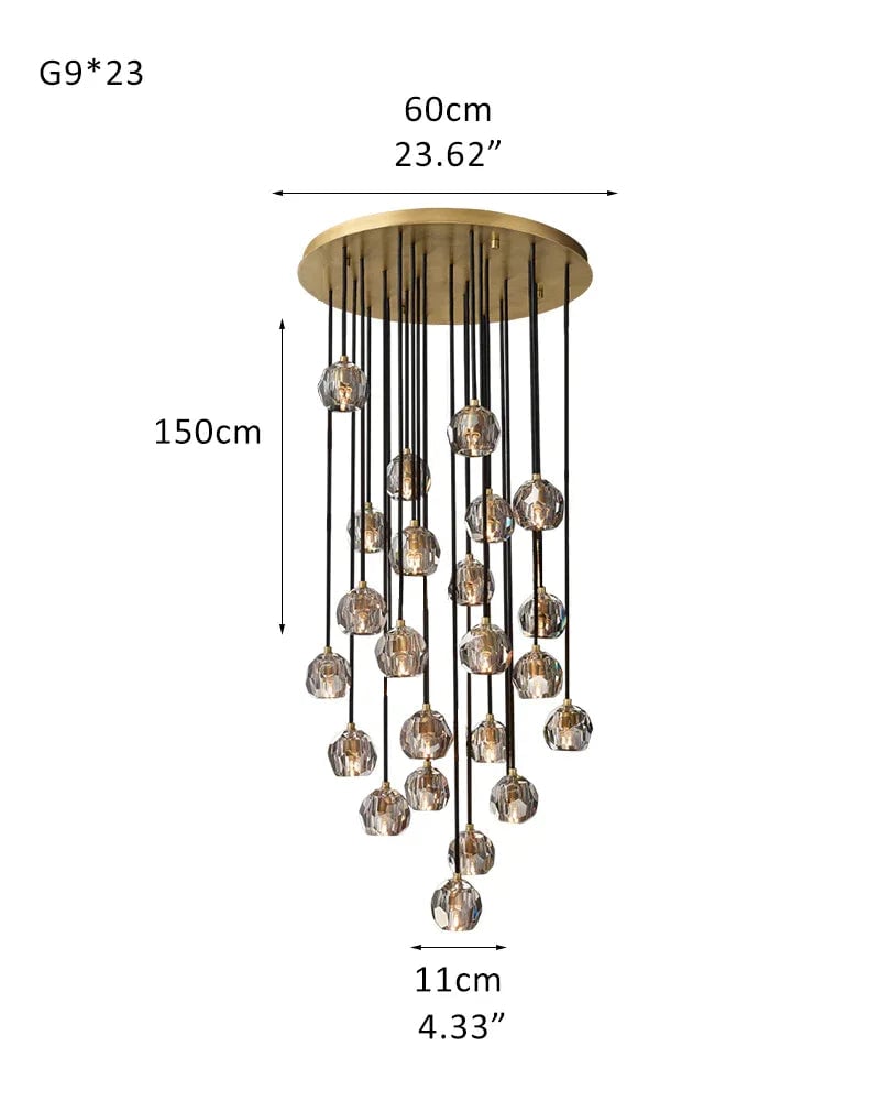 LightsStory Series Prismatic Chandelier | Spherical Solid brass and hand-faceted polished crystal, Premium Polished Brass for Modern Dining Rooms and Entryways 23 light-D11cm D4.33" Clear Crystal + Gold Base Modern Pendant lamp
