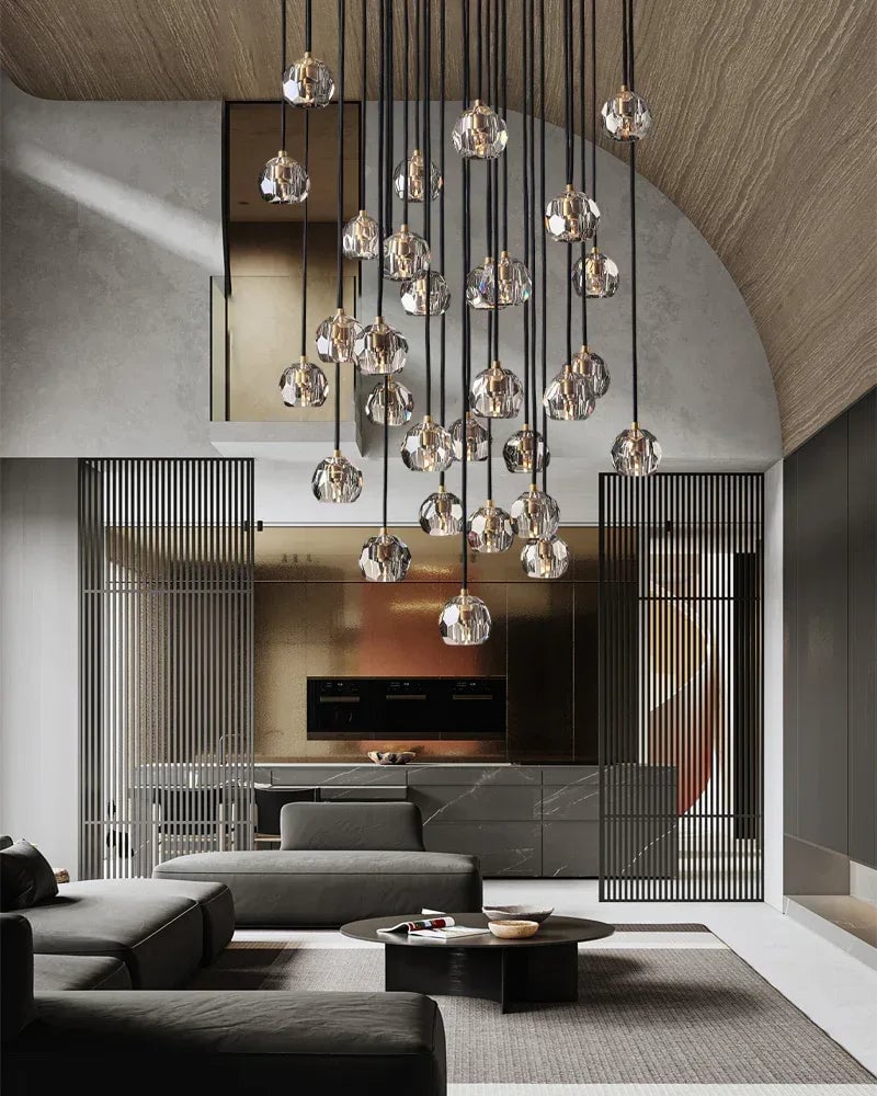 LightsStory Series Prismatic Chandelier | Spherical Solid brass and hand-faceted polished crystal, Premium Polished Brass for Modern Dining Rooms and Entryways Modern Pendant lamp