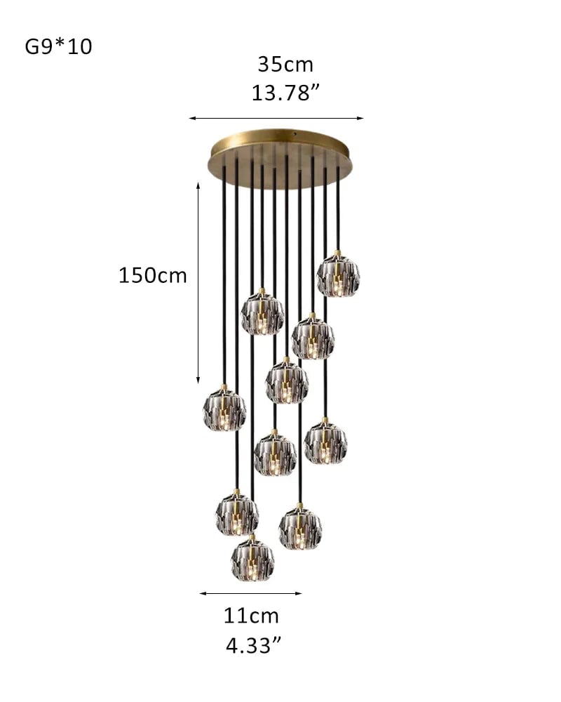 LightsStory Series Prismatic Chandelier | Spherical Solid brass and hand-faceted polished crystal, Premium Polished Brass for Modern Dining Rooms and Entryways 10 light-D11cm D4.33" Clear Crystal + Gold Base Modern Pendant lamp
