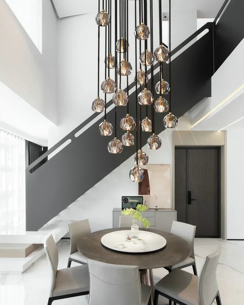 LightsStory Series Prismatic Chandelier | Spherical Solid brass and hand-faceted polished crystal, Premium Polished Brass for Modern Dining Rooms and Entryways Modern Pendant lamp