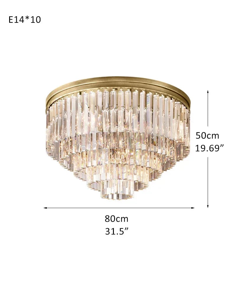LightsStory Series Prismatic Flush Mount | Multi-Tier K9 Crystal Pure K9 crystal strips, Gold and Black finish for Modern living rooms and entryways 5-Tier-D80*H50CM D31.5“*H19.69" Gold Flush Mounted Ceiling Lamp