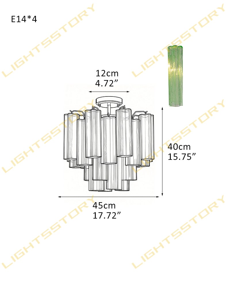 LightsStory Series Prismatic Flush Mount | Star-Shaped Multi-tiered Hand-blown authentic Murano glass tubes, Elegant gold accents with Brass/Black disc base for Living Rooms and Entryways 4-light-D45*H40CM D17.72"*H15.75"(24 tubes) Gold + Green Glass Modern Ceiling lamp