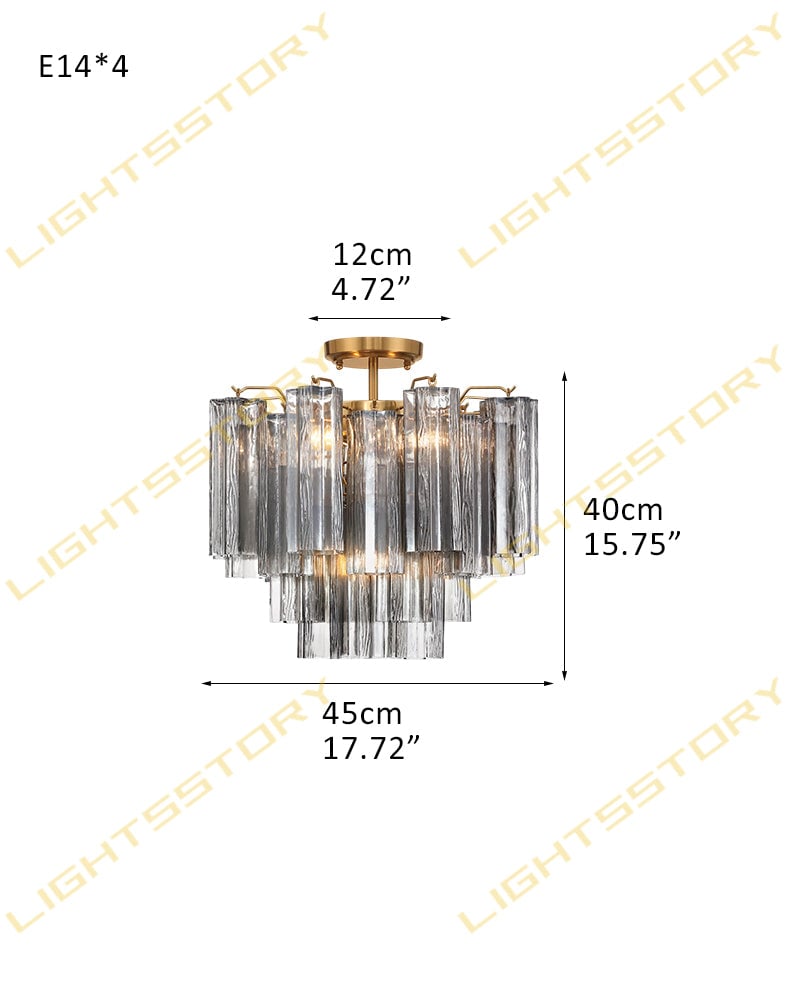 LightsStory Series Prismatic Flush Mount | Star-Shaped Multi-tiered Hand-blown authentic Murano glass tubes, Elegant gold accents with Brass/Black disc base for Living Rooms and Entryways 4-light-D45*H40CM D17.72"*H15.75"(24 tubes) Gold + Smoky Glass Modern Ceiling lamp