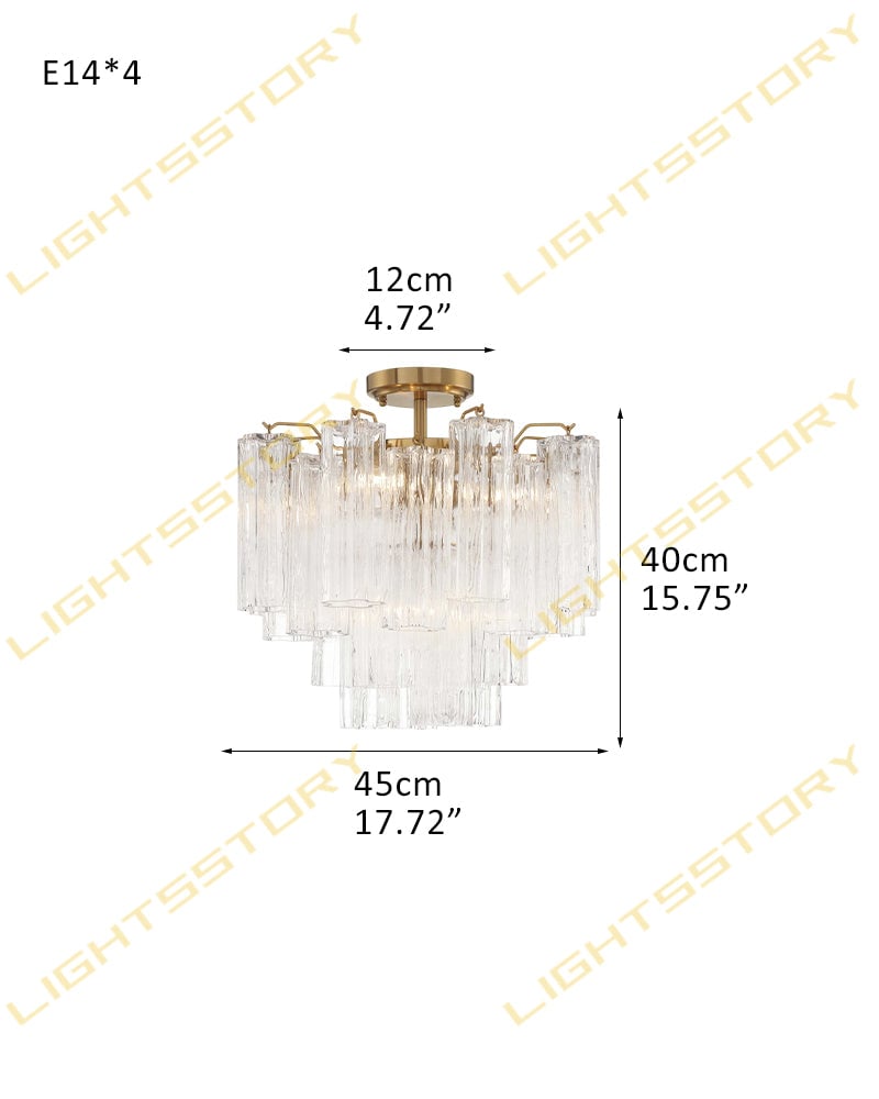 LightsStory Series Prismatic Flush Mount | Star-Shaped Multi-tiered Hand-blown authentic Murano glass tubes, Elegant gold accents with Brass/Black disc base for Living Rooms and Entryways 4-light-D45*H40CM D17.72"*H15.75"(24 tubes) Gold + Clear Glass Modern Ceiling lamp