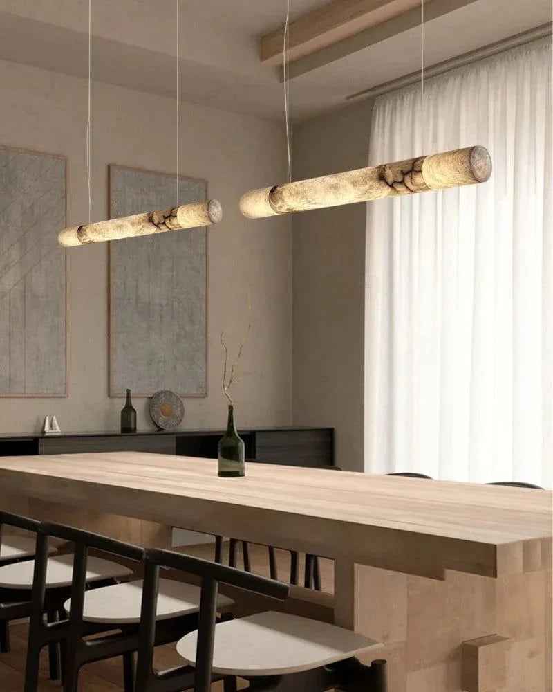 LightsStory Series Prismatic Pendant Light | Linear Natural Alabaster and Copper, Warm Copper finish for Modern Kitchen Islands and Dining Rooms American chandelier