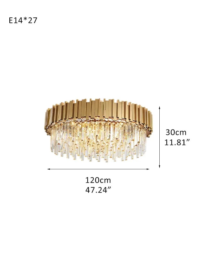 LightsStory Series Prismatic Semi-Flush Mount Chandelier | Round Crystal Gold-plated stainless steel and hand-cut crystal glass, Premium Gold-plated finish for Living rooms, dining rooms, bedrooms, and entries D100*H30CM D39.37“*H11.81" Gold Flush Mounted Ceiling Lamp