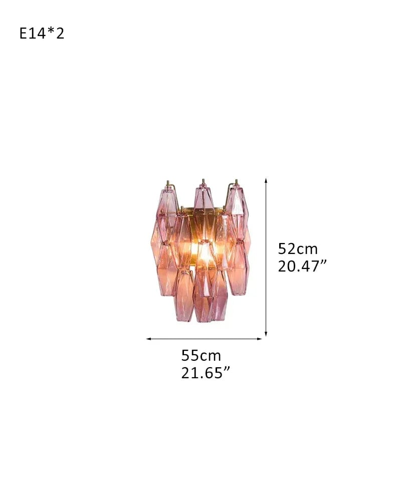 LightsStory Series Refractive Wall Light | Tiered Handblown Glass Handblown glass polyhedrons on a tiered steel frame, Lilac handblown glass with steel frame for Luxury bathrooms and vanity areas D55*W67*H52CM D22"*W26"*H21" Purple American Vintage chandelier lamp