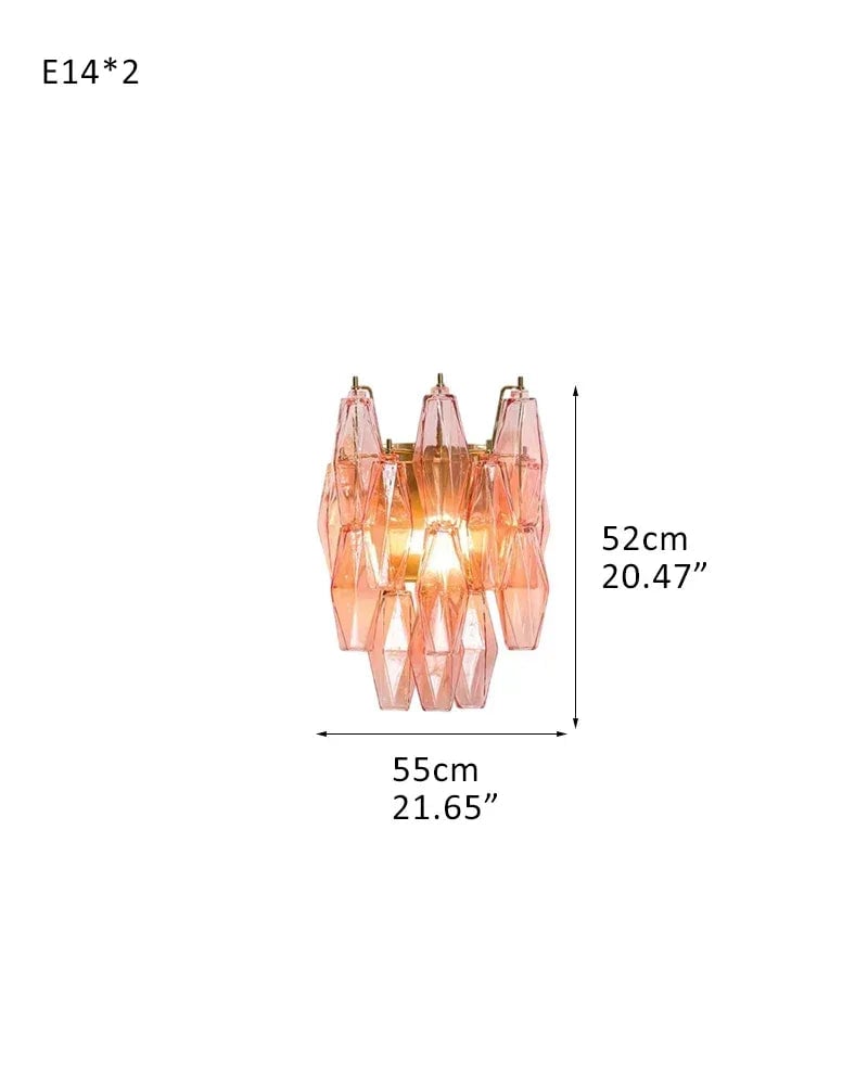 LightsStory Series Refractive Wall Sconce | Tiered Handblown Glass Handblown glass polyhedrons on a durable steel frame, Smoked finish for Modern living spaces and hallways D55*W67*H52CM D22"*W26"*H21" Pink American Vintage chandelier lamp