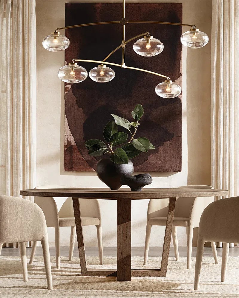 LightsStory Series Sinuous Pendant Light | Oval Handblown Glass Handblown clear glass with brass, black, and silver metal frame, Mixed Brass, Black, and Silver finish for Kitchen Islands and Dining Areas Modern Pendant lamp