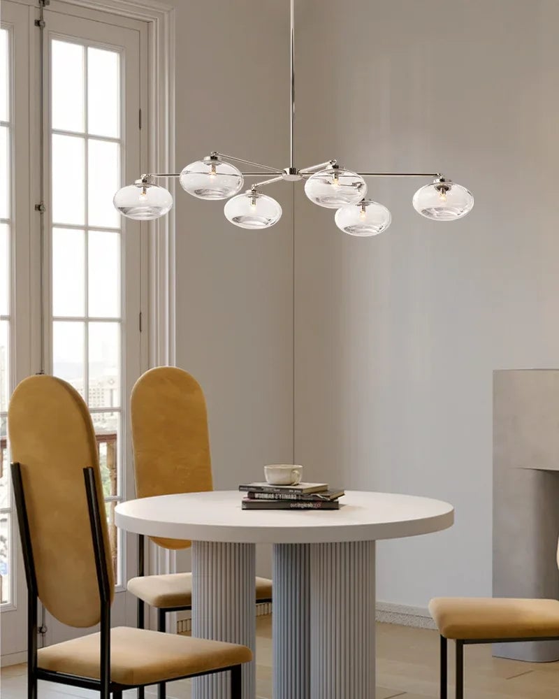 LightsStory Series Sinuous Pendant Light | Oval Handblown Glass Handblown clear glass with brass, black, and silver metal frame, Mixed Brass, Black, and Silver finish for Kitchen Islands and Dining Areas Modern Pendant lamp