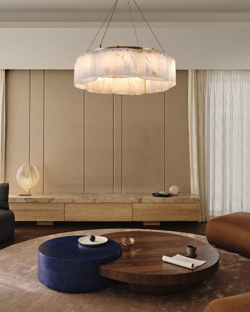 LightsStory Series Murano Swirl Hand-Blown Alabaster Chandelier with Brushed Brass Finish for Living rooms,Dining rooms. Luxury Modern Chandelier