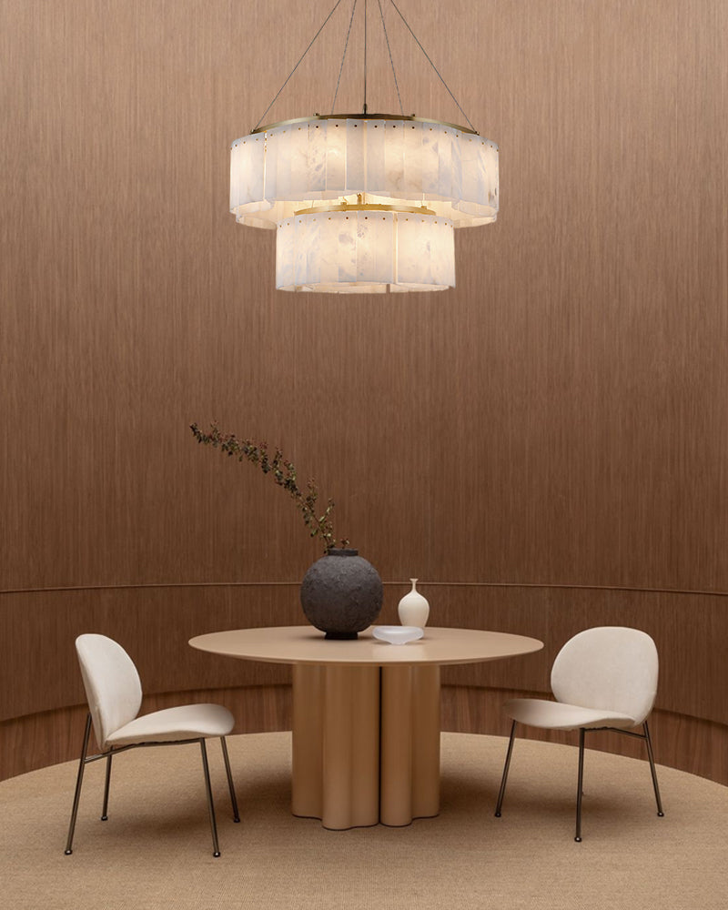 LightsStory Series Murano Swirl Hand-Blown Alabaster Chandelier with Brushed Brass Finish for Living rooms,Dining rooms. Luxury Modern Chandelier