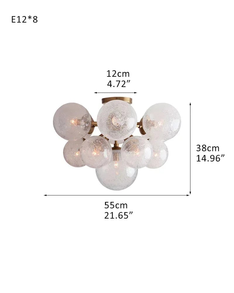 Megève Series Ethereal Chandelier | Linear Reactive hand-blown bubble glass with brushed steel, Brushed brass, black, or silver steel finish for Dining rooms, entryways, and open-concept living spaces 8-Light-D55*H38CM D21.65“*H14.96"(Semi Flush Mounted) Brass American Vintage chandelier lamp