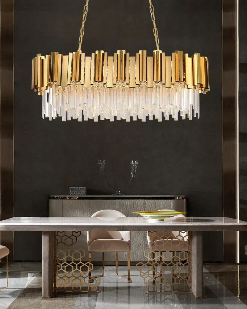 Large Crystal Rectangular Chandelier Wide 36“48”60" Chrome Stainless Steel for Dining Room Luxury Oval Chandelier