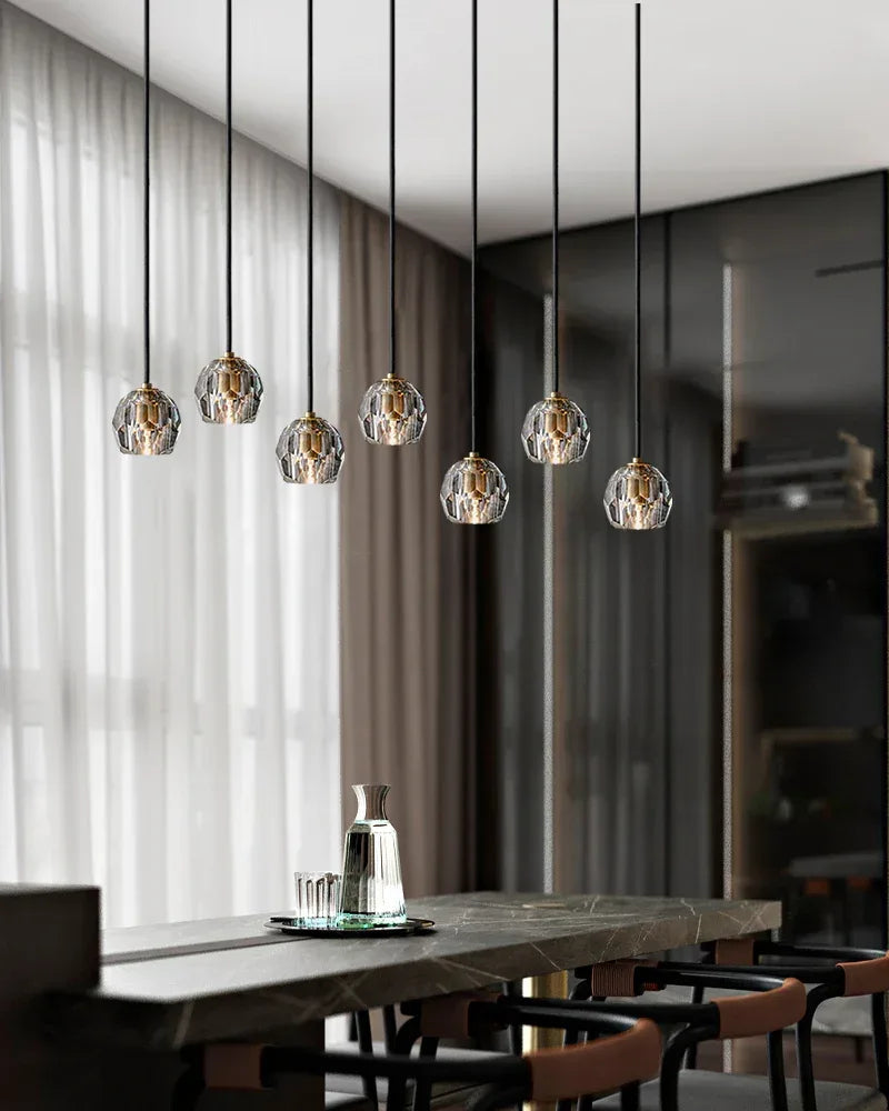 LightsStory Series Prismatic Pendant Chandelier | Spherical Solid brass and hand-faceted crystal, Hand-polished finish for Modern dining rooms and minimalist living spaces Modern Pendant lamp