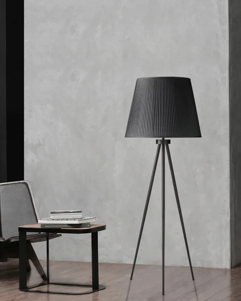 White Linen Pleated Shade 20" Vintage High Floor Lamp in Brass,Black,Silver Tripod Base American standing floor lamp