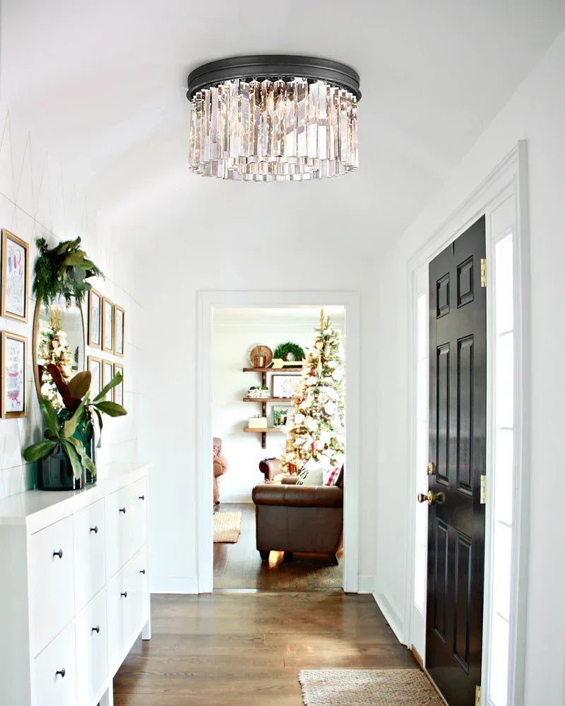 LightsStory Series Prismatic Flush Mount | Multi-Tier K9 Crystal Pure K9 crystal strips, Gold and Black finish for Modern living rooms and entryways Flush Mounted Ceiling Lamp