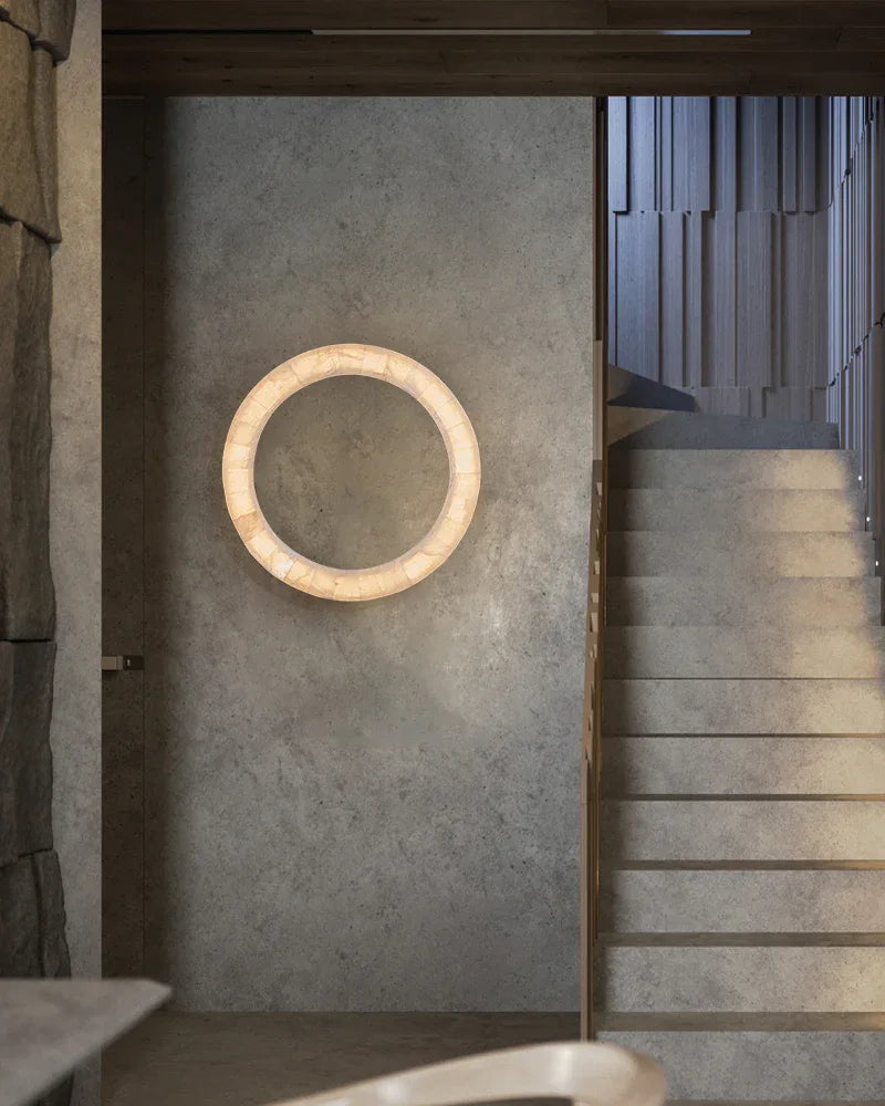 Round Circle Alabaster Marble Wall Light Fixture Mirror Sconce 30"40" Flush Mounted Wall Sconce Lamp